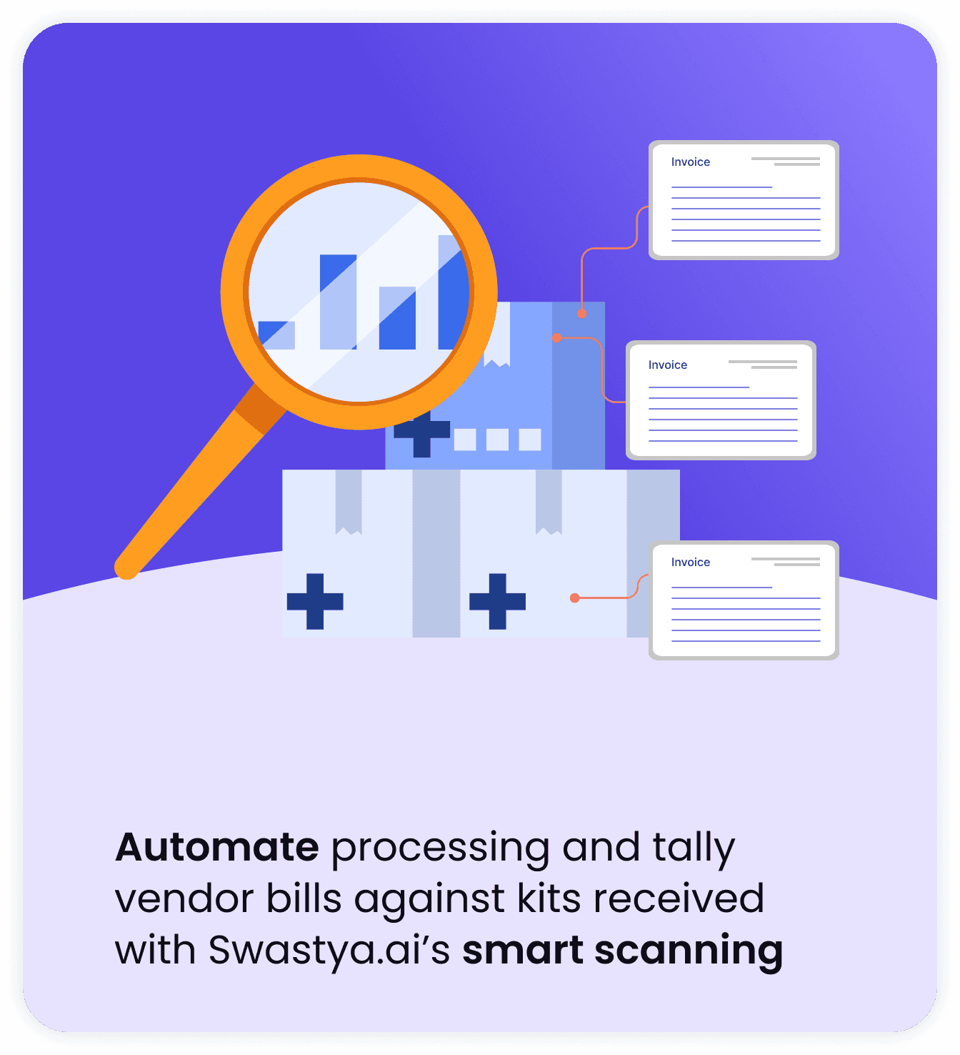 A magnifying glass analyzing different vendor bills while digitizing them on the platform